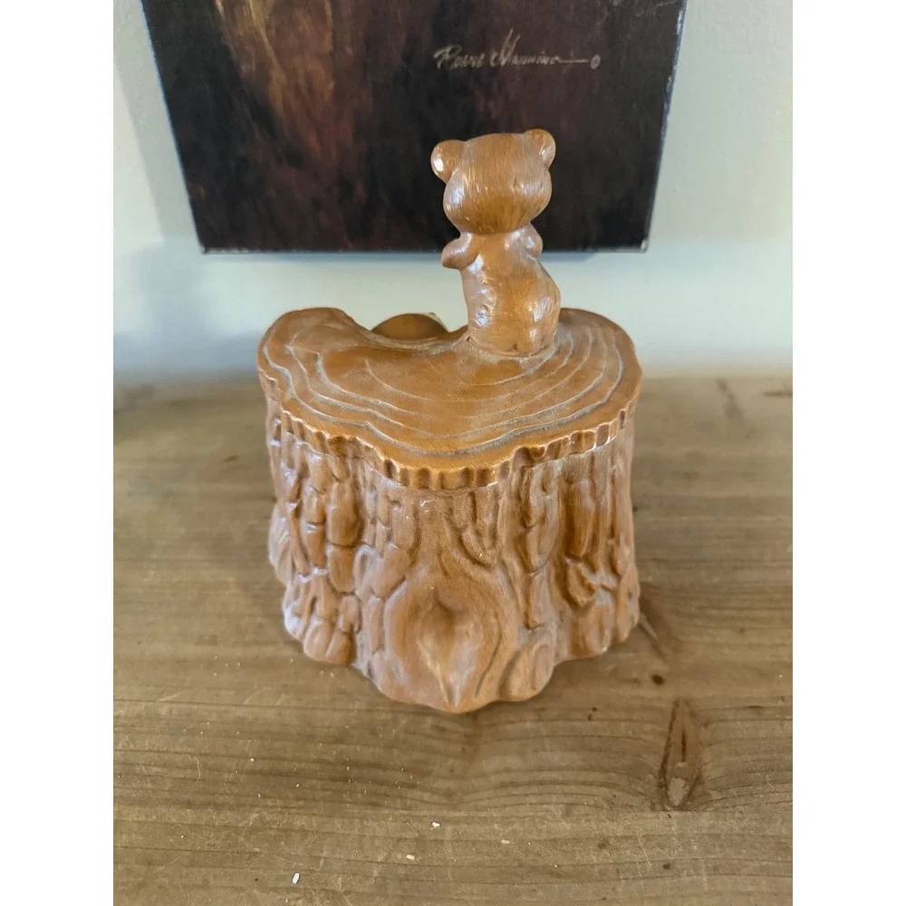 Vintage 1963 Twin Winton Bear Gnome Tree Stump Cookie Jar California USA Ceramic